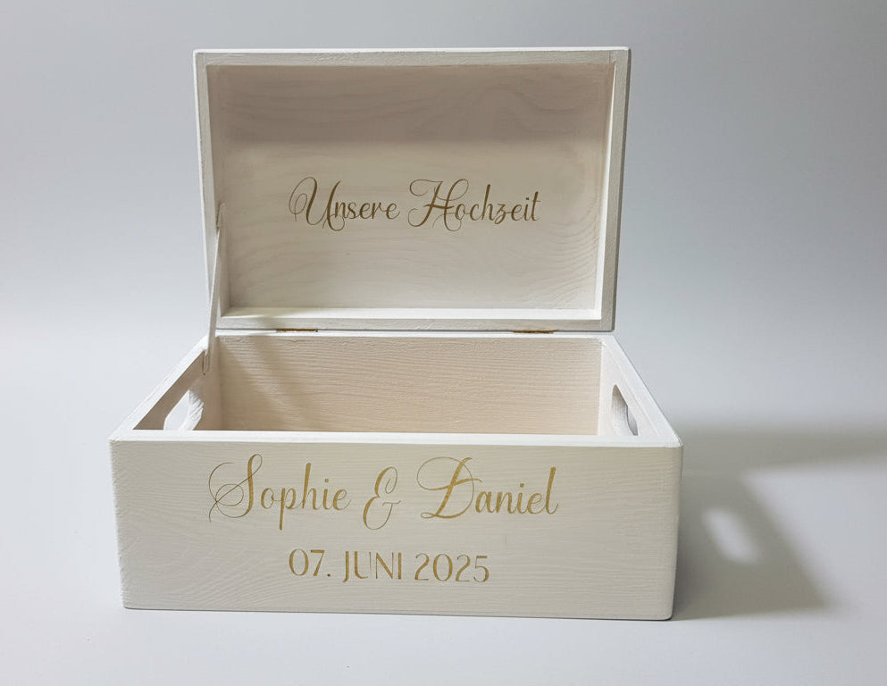 Erinnerungsbox Hochzeit aus Holz – handbemalt & personalisiert (ohne Gravur)