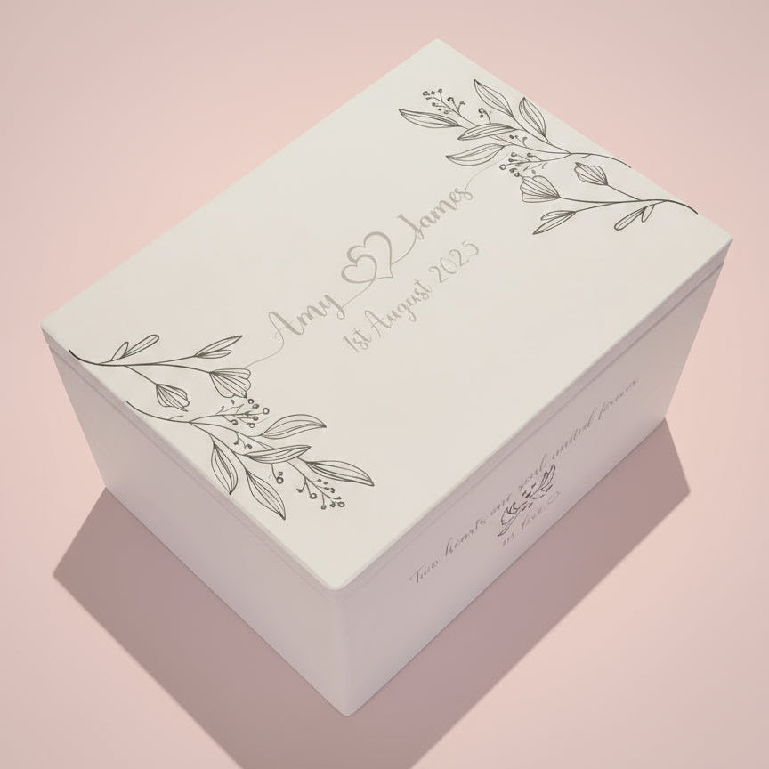 Personalisierte Hochzeitsbox – Edle Kartenbox & Erinnerungsbox | Handbemalt & Mit Namen Veredelt | Élégance SchriftArt