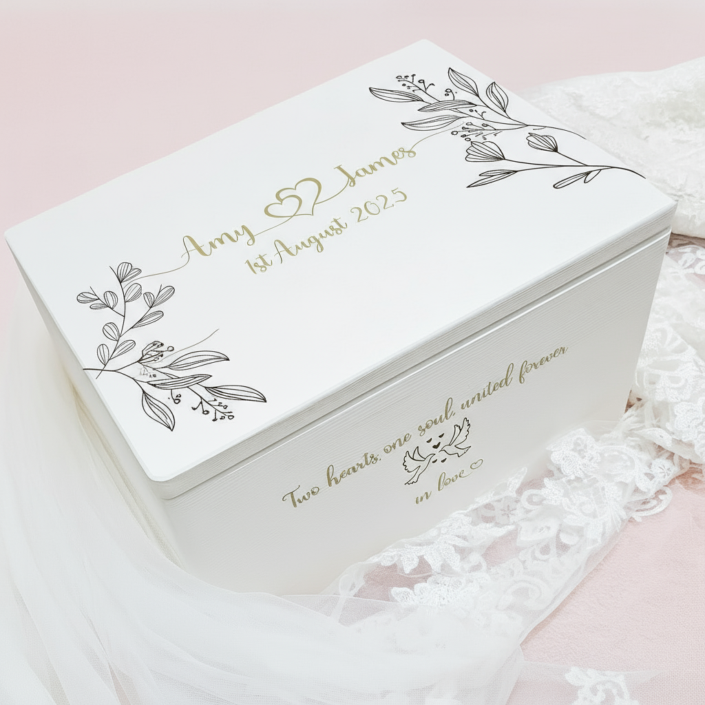 Personalisierte Hochzeitsbox – Edle Kartenbox & Erinnerungsbox | Handbemalt & Mit Namen Veredelt | Élégance SchriftArt