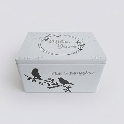 Personalisierte Erinnerungsbox aus Holz – Handbemalt & Mit Namen Veredelt | Geschenk für Geburt & Taufe | Élégance SchriftArt