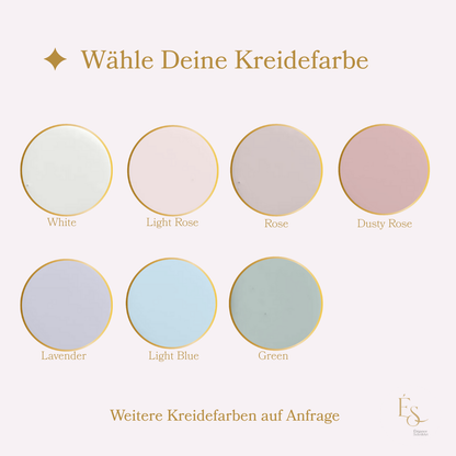 Wähle Deine Kreidefarbe für Acryl Platzkarten und Erinnerungsboxen Holz in matt weiss light rose rose dusty rose lavender light blue green von Élegance SchriftArt.