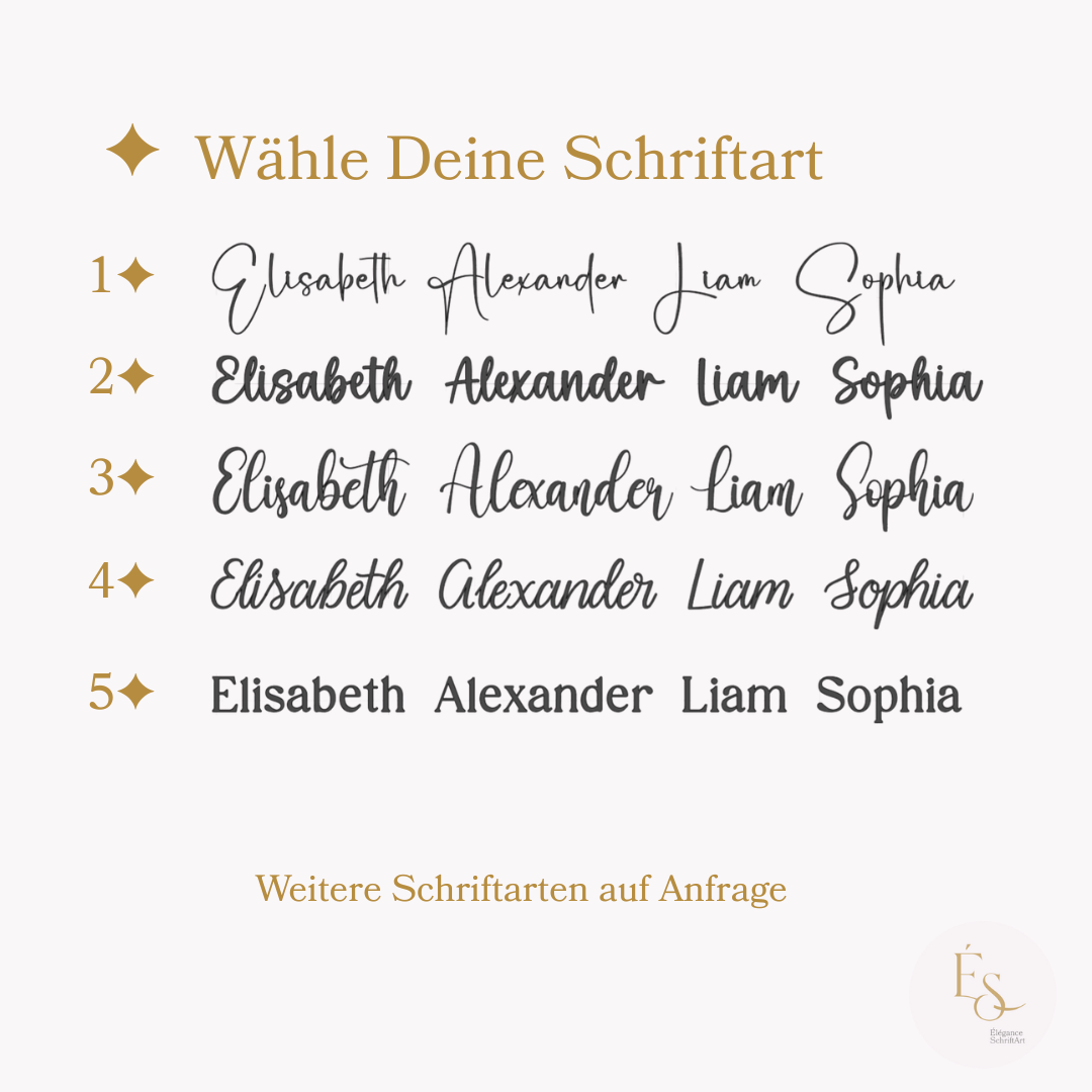 Wähle Deine Schriftart für Vinyl auf Acryl Platzkarte von Élégance SchriftArt.