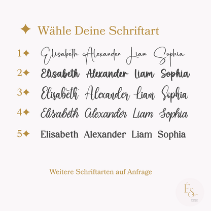 Wähle Deine Schriftart für Vinyl auf Acryl Platzkarte von Élégance SchriftArt.